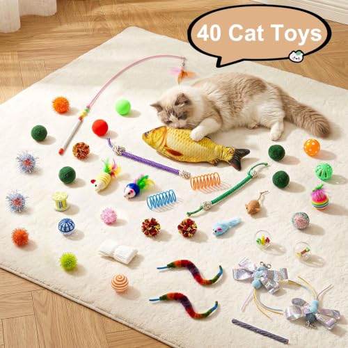 Cat Tunnel Bed with 40 Pcs Interactive Cat Toys, Cat Tube with Kitten Toys for Indoor Kittens, Collapsible Play Tunnel, White - color: White