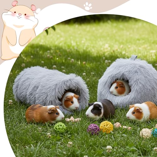 2 Pack Guinea Pig Hideout Bed with Tunnel, Large Soft Plush Cozy House, Washable Hideaway for Guinea Pigs and Small Animals(Style 1) - style: Style 1