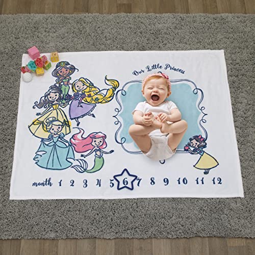 Disney Princess White, Pink, Yellow and Aqua Super Soft Milestone Baby Blanket - color: Disney Princess