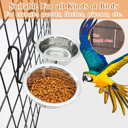 kathson Hanging Bird Bowls for Cage, 2 PCS Stainless Steel Metal Pet Food Water Dishes with Holder Feeder Cage Coop Hook Feeder Cups for Birds, Parrots, Small Sized Dogs and Cats(5.1 Inch Dia) - size: 5.1 Inch Dia