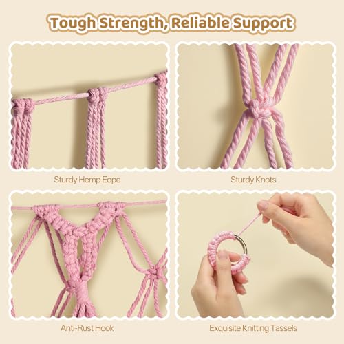 YECAYE Stuffed Animal Net, 60 Inch Plushies Storage, 1 Pack, Fairy Pink | Large Capacity, Handwoven Design, Wall Mounted with Anti-Slip Hooks, Flexible Hanging, Space-Saving Stuffed Animal Storage - color: Fairy Pink, size: 1 pack
