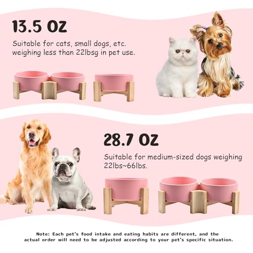 SPUNKYJUNKY 15° Slanted Ceramic Dog and Cat Bowl with Wooden Stand, Tilted Bulldog Food and Water Bowl No Slip Non-Spill for Cats Medium Dogs Big Face Pets 28.7 OZ (3.6 Cups,Pink) - color: Pink, size: 3.6 CUPS × 1