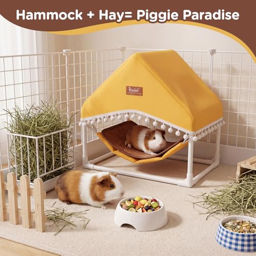 Guinea Pig Hammock with Stand,Rabbit Bed with Removable Cushion,Hamster Hideout House,Small Animals Accessories for Guinea Pigs,Hamsters,Ferrets,Chinchillas,Hedgehogs