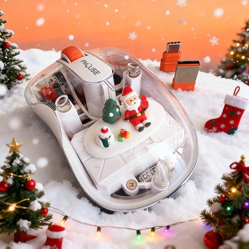 FMOUSE Transparent Wireless Mouse, Tri-Mode Bluetooth & 2.4GHz, White | Santa Claus Figurines | USB-A & USB-C Receiver | Rechargeable | MacBook Laptop iPad PC | Silent Clicks | Portable | RGB - color: White - Christmas Special Edition