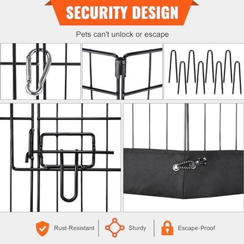 VEVOR Foldable Metal Dog Exercise Pen, Pet Playpen Dog Fence for Camping with Bottom Pad, 24" H 8 Panels, Puppy Crate Kennel Indoor Outdoor for Small & Medium Dogs, Both for Home & Yard Use - size: 8 panels 24*24in, style: Playpen + Bottom Pad