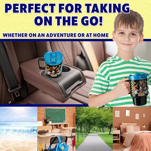 Get Trend Sonic the Hedgehog Kids Water Bottle with Straw 16.9 oz BPA Free Plastic Cup with Lid Handle Reusable Drinking Tumbler for School Gifts for Kids (Black Sonic) - color: Black Sonic