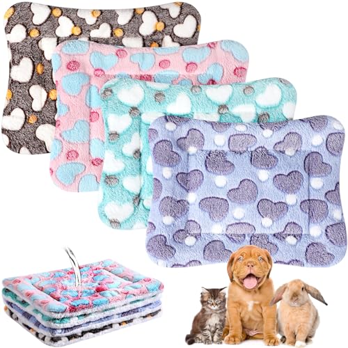 Haull 4 Pcs Waterproof Guinea Pig Bedding Soft Dog Cat Bed Crate Mat Small Animal Plush Cage Liners Rabbit Bunny Kennel Pad Reversible Cozy Pee Thickened Hamster Pad(Heart,13 x 18.5 Inch) - size: 13 x 18.5 Inch