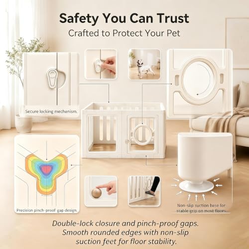 Acrylic Dog Playpen – Tool-Free 10-Panel Assembly Portable Dog Play Pen with Door, 23.6” High Pet Fence Indoor, Modern White Pet Play Pen for Dogs, Cats & Small Animals