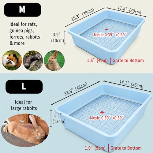 Oncpcare Extra Large Rabbit Litter Box with Metal Grate, Deep Bunny Potty Pan with High Side Wall and Removable Raised Grid for Large Rabbits, Guinea Pigs, Ferrets, Chinchillas(19”x14”x5”, Blue) - size: L (19”x14”x5”)