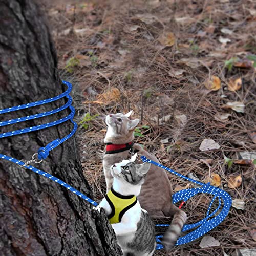 Reflective Cat Long Leash 15 FT, Outdoor Backyard Cat Tie Out Lead, Blue | Backyard Play, Reflective Nylon Rope, Dual 360° Swivel Hooks, Lightweight Cat Tie Out,Blue S, Small Pets - color: Blue, size: 15 FT