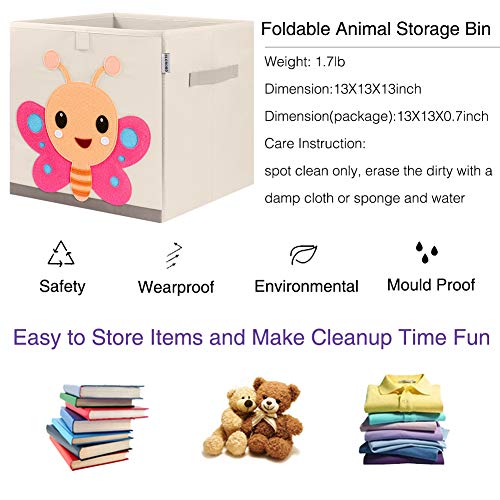 13 Inch Animal Cube Storage Bins, Foldable Fabric Kids Toy Box & Toy Chest | Kids Storage Cubes, Toy Storage Organizer Basket for Toddlers, Boys and Girls, Playroom and Nursery (Butterfly) - color: Butterfly