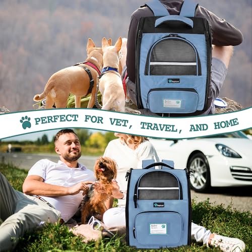 PetAmi Dog Backpack Carrier Airline Approved Cat Pet Puppy Bag, Light Blue | Ideal for Small Medium Large Pet up to 18 lb, 2 Side Entry Structured No-Collapse Frame, Ventilated Bookbag for Hiking Travel - color: Light Blue