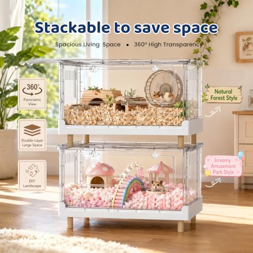 Hamster Cage Foldable, 28Inch Large Acrylic Rat Cage and Habitats | Stackable with Top Access Easy Assemble for Syrian Dwarf Hamsters Gerbil Mouse Hedgehog Guinea Pig Small Animals