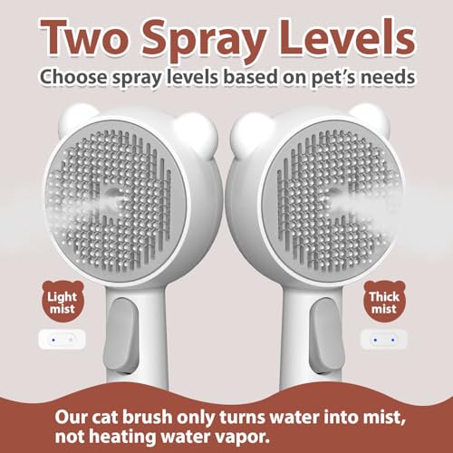 Cat Steam Brush with 2 Spray Levels & Release Button 4-in-1 Cat Water Brush | for Shedding Grooming, Pet Hair Removal Comb for Long Short Haired Cats Dogs, IPX7 Waterproof Self Cleaning Slicker Brush - color: White with Handle