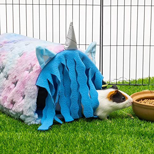 PAWNISAW Guinea Pig Hideout, Washable Fleece Blue Tunnel House & Cage Tube | Small Animal Bedding & Cage Accessories, Playing Habitat for Hamster, Rat, Hedgehog, Chinchilla - color: Blue