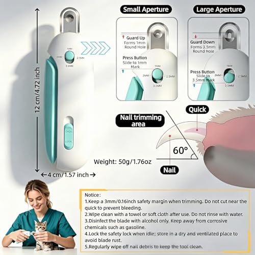Adjustable Cat Nail Clippers with Safety Guard & Hidden File, Splash-Proof Trimmer for Kittens & Indoor Cats, Painless Blue Claw Scissors