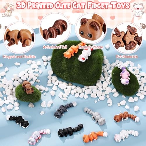Honoson 12 Pcs 3D Printed Animals 5-7cm, Cute Cat | Articulated Fidget Animals, Flexible 3D Printed Figures for Stress Relief, Cute Mini Joints for Party Favors and Display - size: 5-7cm, style: Cute Cat
