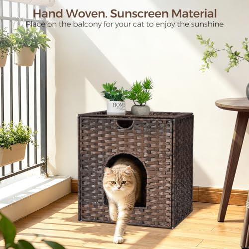 Cat Litter Box Enclosure, Hidden Litter Box Furniture with Litter Mat | Space Saving Design, Side Entry Design, Removable Top for Easy Cleaning, Easy Assembly, Side Grip Cutouts for Easy Moving - color: Brown, size: 18.2'' L x 18.2'' W x 20.5'' H