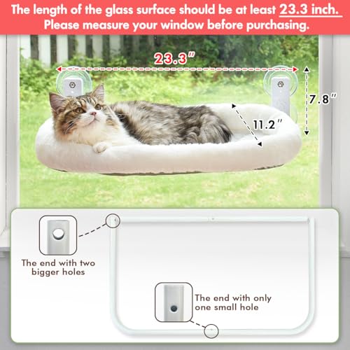 AMOSIJOY Cordless Cat Window Perch, Window Hammock for Cats with 4 Strong Suction Cups, Solid Metal Frame and Soft Cover, Indoor Cat Bed - size: Large