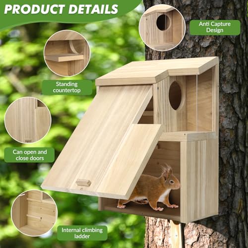 Sundia Large Squirrel Family House Pine with Coating Nesting Wooden Box for Breeding Living