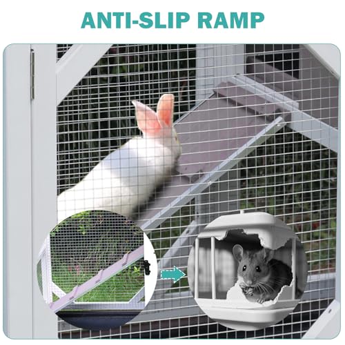 Rabbit Hutch Indoor for 2-4 Rabbits & Guinea Pigs，Bunny Cage with Slide-Out Plastic Trays，Wooden Small Animal Cage for Rabbits, Bunnies, and Guinea Pigs - color: (Grey-AIR7013)