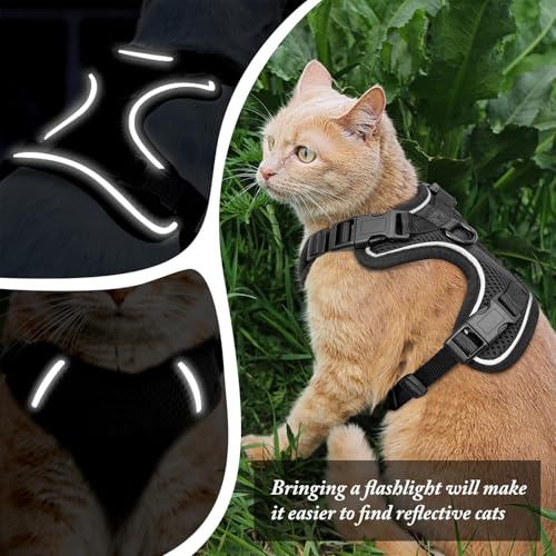 Cat Harness and Leash for Walking, Cat Car Harness, Soft Adjustable Vest Harnesses for Cats, Easy Control Breathable Reflective Strips Harness, Kitten Harness and Leash Set, Black, S - size: Small