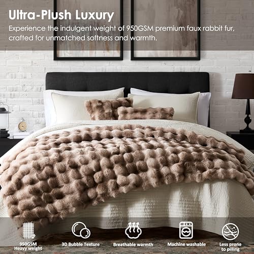 WDCOZY Luxury Bubble Throw Blanket, Faux Fur Mink Plush Throw for Couch, Sofa and Bed, Soft Fluffy Fuzzy Furry Cozy Blanket, Thick and Warm, 60x80 inches, Tie-Dye Grey, 950 GSM - color: Tie-dye Brown, size: Twin (60" x 80")