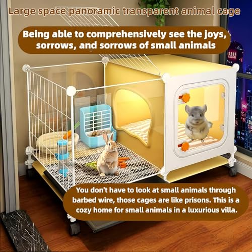 Luxury Villa Rabbit cage with Wheels, Guinea Pig cage, complimentary Food Bowl, Bed. Suitable for Hamsters, Chinchillas, Squirrels, Hedgehogs, Ferrets, Cats，Mouse (27.6" Lx 17.7" Wx17.7 H) - size: 27.6"L x 17.7"W x 17.7"H