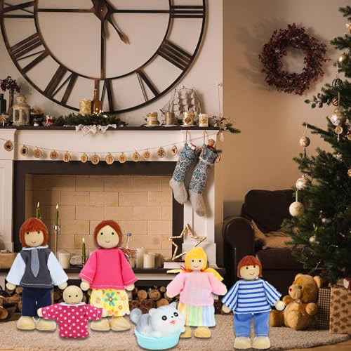 ONEST 18 Pieces Wooden Dollhouse Family Set Mini People Figures Dog Cat Sets Dollhouses Dolls Wooden Doll Family Pretend Play Figures Accessories for Pretend Dollhouse Toy - style: F Set