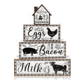 Tiered Tray Decor Set, 4 Pcs, Wooden, for Home Kitchen, Rustic | Farm Animal Rooster, Farmhouse Rustic Summer Coffee Table Centerpieces Office Decorations - style: Farm Animal