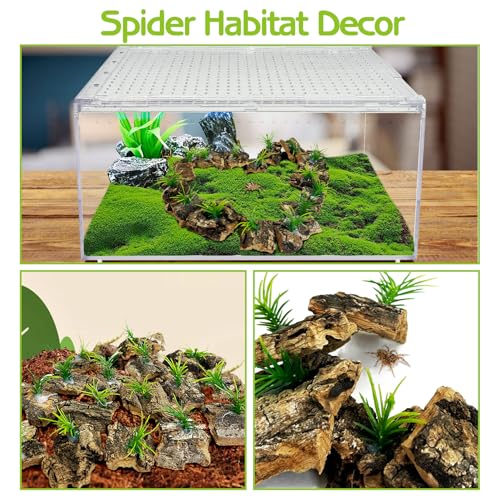 Jumping Spider Enclosure Accessories 30 Pcs Small Cork Bark for Tarantula Hide Spider Terrarium Decorations Reptiles Habitat Decor (Bark with Small Grasses)