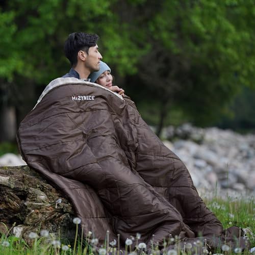 HiZYNICE Sleeping Bags for Adults XXL Cold Weather | 100% Cotton Flannel Winter Camping Large 90 x 39 in,Compression Sack Included - color: Olive Brown, size: 20F Left Zip