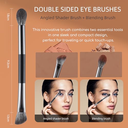 ENERGY Travel Eyeshadow Brush Set, Double Ended | Professional Eye Makeup Brushes with Color removal spone and mirror case - style: Dual Sided with m case 4pcs
