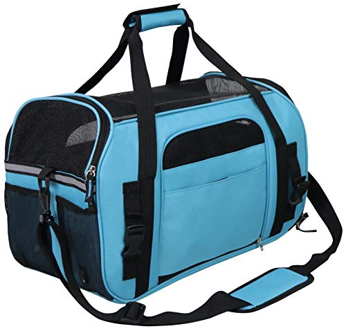 EliteField Soft-Sided Pet Carrier for Cats & Small Dogs (3-Year Warranty) | Airline Approved, Removable Bed & Cover, Built-In Leash, Luggage Sleeve, Seat Belt Loop, Waterproof, Durable, Foldable - color: Sky Blue, size: 21.0"L x 12.0"W x 13.0"H