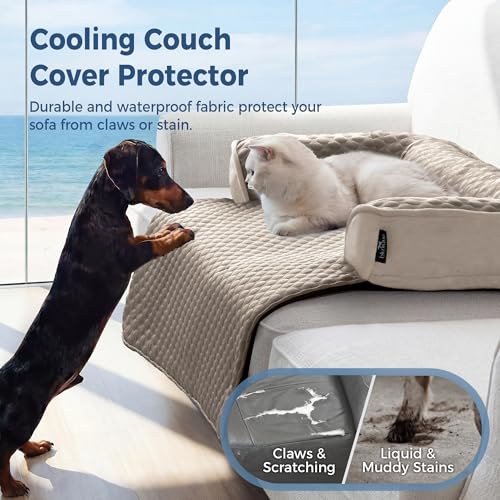 Large Cooling Dog Bed Mat - 41 x 37 inch Waterproof Couch Cover for Dogs Washable, Non-Slip Bottom Self Cooling Mat for Dogs, Durable & Non-Gel, Dog Couch Bed for Sofa Floor Car, Taupe - color: Taupe, size: 41"L x 37"W x 5"Th