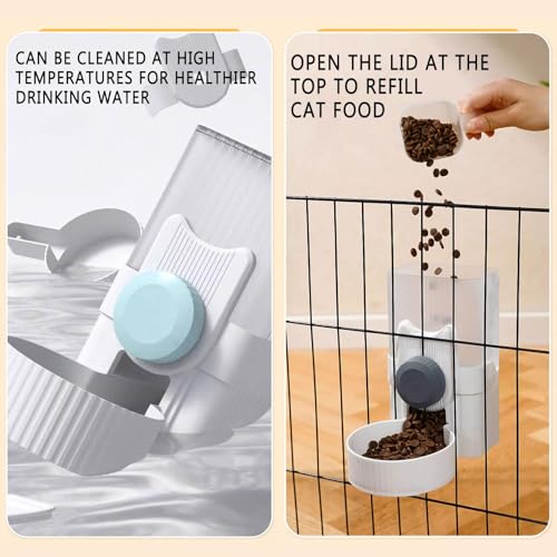 kathson Rabbit Feeder for Cage,Bunny Water Bottle,Pet Food Dispenser,Grey | Gravity Automatic Guinea Pig Feeder Waterer Set,Hanging Small Pet Food Bowl Feeding Station for Ferret Chinchilla Cat Puppy - color: Grey
