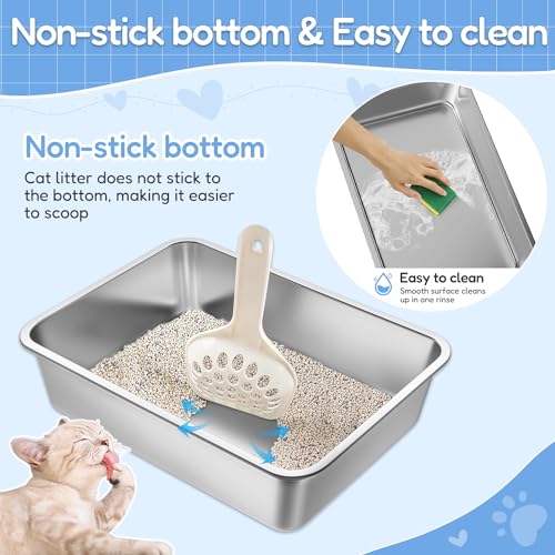 Stainless Steel Cat Litter Box,Extra Large Metal Litter Box,20Lx14x4 in | Extra Large Metal Litter Tray for Big Cats Kitty Rabbits,No Smell,Non Stick,Easy to Clean - color: 4"H, size: 20"L x 14"W