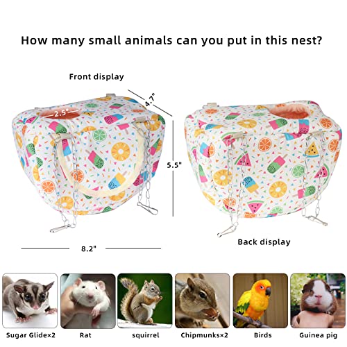 Sugar Glider Pouch Cage Accessories, Small Pet Cage Hammock Guinea Pig Bed Hideout, Rat Hanging Bed with Hideout for Hamster, Squirrel (Fruit White) - color: fruit white