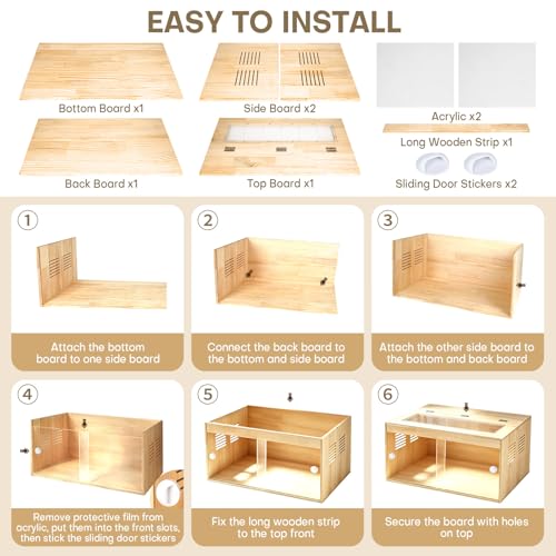 Hamster Cage 32 Inch Large Chewproof Wooden Habitat, Openable Top, Double Openable Acrylic Sheet Doors, Easy Assembly, Hamster Enclosure for Gerbil & Syrian Hamster, Dwarf Hamster (with Accessories)