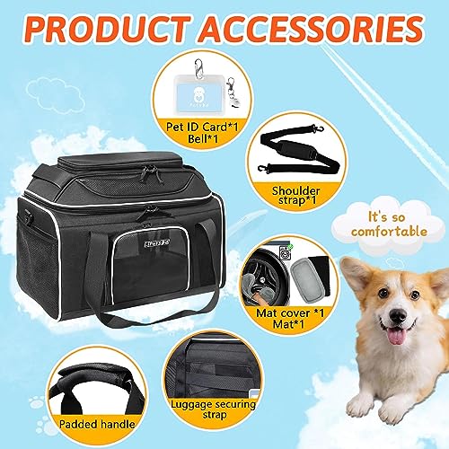 Top-Expandable Small Pet Carrier 18"x11"x11" Airline Approved | for Delta/American/United Airlines, Lockable Safety Zippers and Anti-Scratch Mesh, Soft-Sided, Pets Under 10 Lbs, Black - color: Black, size: 18.0"L x 11.0"W x 11.0"H