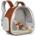 Bearded Dragon Carrier Backpack with Two Security Printing Harness with Leash Sets, Reptile Lizard Travel Bag to Carry and Transport Small Animal Kitten Bunny Guinea Pig to Vet(Brown, PU Leather) - color: Brown