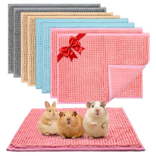 Guinea Pig Cage Liner, 8 PCS Washable Fleece Bedding Pad | Reusable Pee Pad Mat for Small Animals, Reusable Bunny Rabbit Cage Liner Hamster Chinchilla Cage Accessories 16x12 Inch - color: Gray, Beige, Pink, Blue, size: 16x12'' - 8 PCS