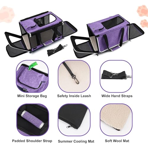GAPZER Carrying Bag Yorkie Dog Travel Kennel Ventilated Soft Pet Carrier | Privacy Protection Big Kitten Car Travel Cloth Carry Bag up to 20 lbs, Small Animal Portable Mesh Kennel Cage for Vet Visits - color: Purple