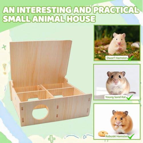 Multi-Chamber Hamster Houses and Hideouts Wooden Hamster Tunnels Toys | Hamster Maze with Flip Cover Secret Peep Shed Hamster Maze Habitat for Mice Gerbils Lemmings & Small Animals