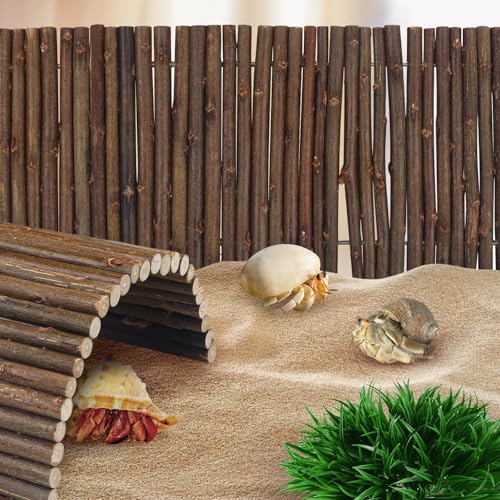 QUOZUO 2PCS Reptile Hideout Hermit Crab Bendable Bridge, Wooden Hermit Crab Hideout Climbing Toys, Reptile Tank Habitat Decor Hiding Hut for Lizards, Mice, Spiders