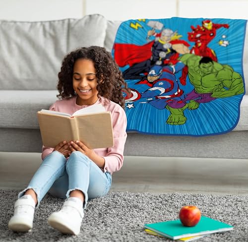Jay Franco Kids Plush Throw Blanket – Soft & Cozy Fleece Throw for Bedroom & Couch Décor, Official Licensed Product, Blue - Avengers, 40x50 - Travel Blanket - color: Blue - Avengers, size: 40x50 - Travel Blanket