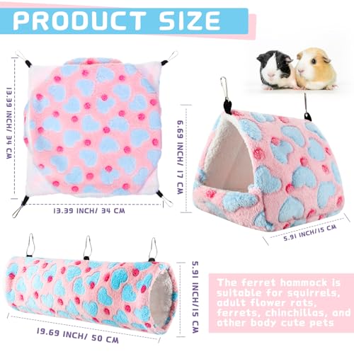 Abbylike 9 Pieces Rat Hammock 3 Tier Guinea Pig Ferret Hammocks Small Pet Hanging Tunnel Glider Toy Guinea Pig Ferret Hideout Bed Cage Accessories for Hamster(Green, Purple, Pink,Heart) - color: Green, Purple, Pink