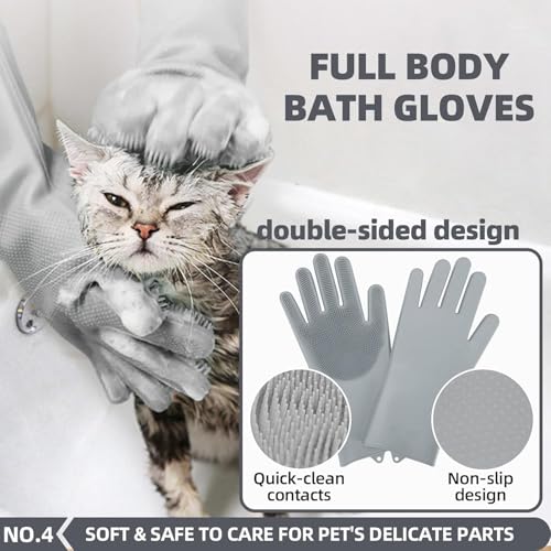 6-in-1 Grey Pet Grooming Kit: Hair Brush, Towel, Washing Gloves, Slicker Brush, and Shampoo Scrubber for Dogs and Cats - color: 6-Bath-Grey