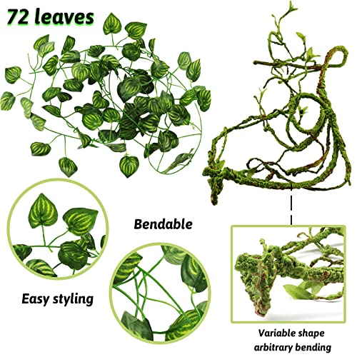 Reptile Plants, Terrarium Hanging Plant Vines Artificial Leaves Reptile Hide, Leopard Gecko Tank Accessories, Terrarium Decorations for Bearded Dragon Lizard Snake Geckos Chameleon