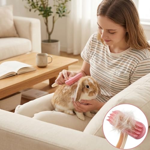4pcs Bunny Brush Set, Rabbit Brush, Professional Bunny Grooming Tools for Rabbit Care, Pet Hair Maintenance for Shedding Season & Bath Time, in Pink, Blue and White Color
